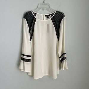 New J. Crew Ivory Black Silk Flutter Sleeve Top in Swiss Dot